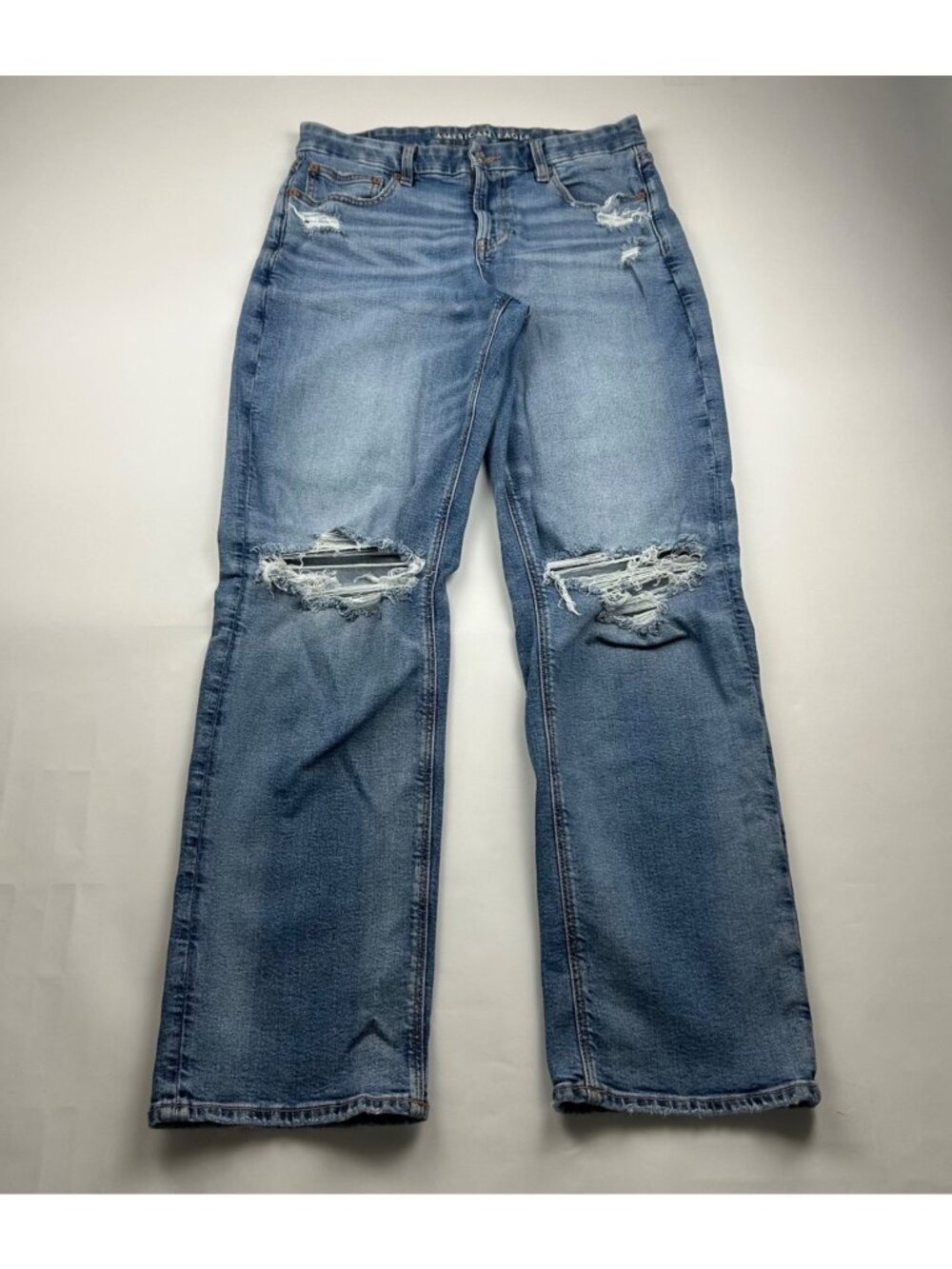 LONG American Eagle Stretch Distressed Denim Curvy Straight Jeans 12L
